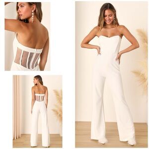 Lulus Fashionista Nights Jumpsuit Women's S Ivory Strapless Bustier NWOT